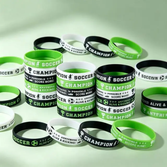 Alt view image 3 of 7 - Bright Sports Silicone Football Bracelet Set, 200pcs, Team Commemorative Wristbands for Soccer-Themed Events, Birthday Parties, and Team Building Activities