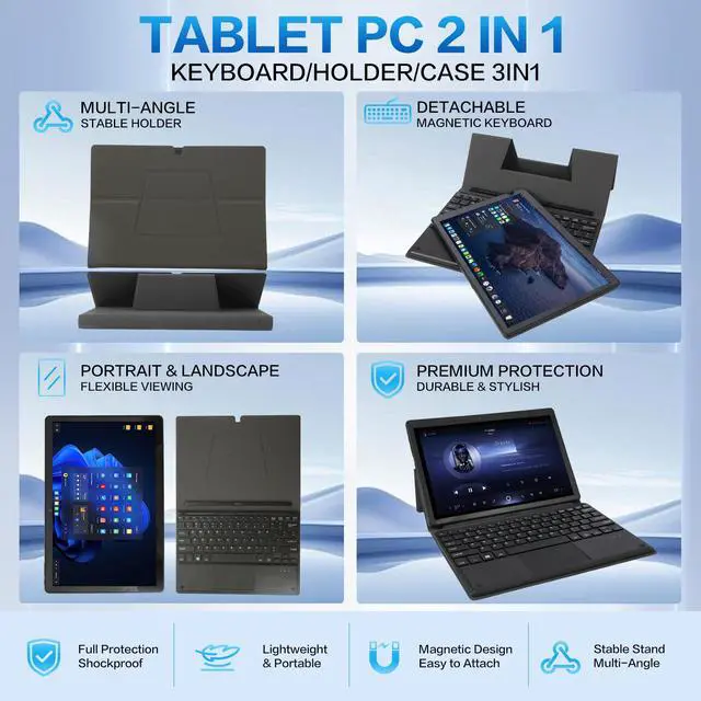 Alt view image 5 of 7 - Hongsamde 2 in 1 Windows Tablet PC, 10.1 Inch Windows 11 Pro Tablet , 12GB RAM 128GB Storage, Intel J4105 CPU, 1280*800 IPS FHD Touchscreen, with Mini HDMI/WiFi/Bluetooth/Keyboard/USB/Dual Cameras