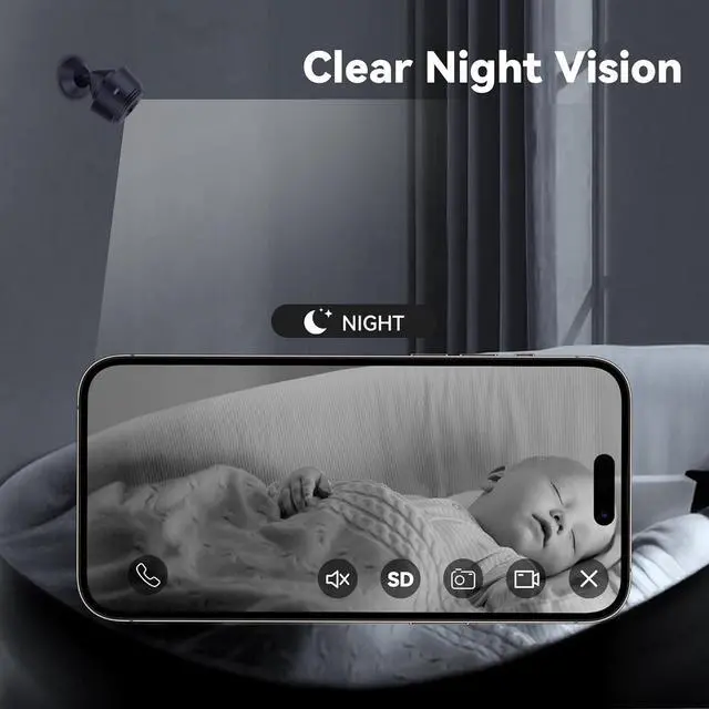 Alt view image 4 of 7 - Indoor monitoring camera, 1080P clear night vision, home security camera, WiFi wireless small camera, home security monitoring, black