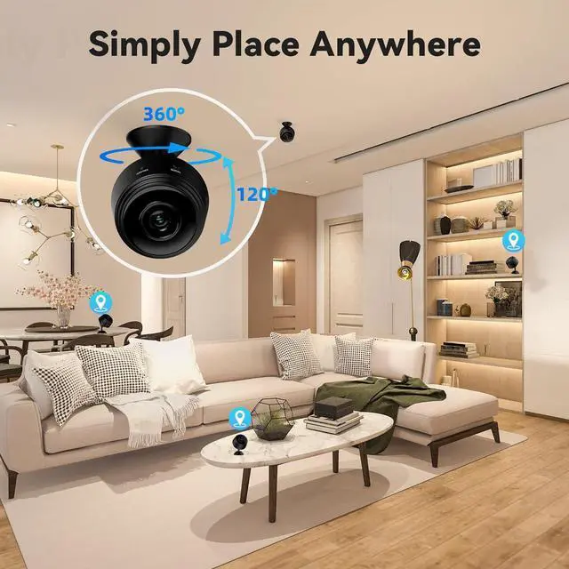 Alt view image 6 of 7 - Indoor monitoring camera, 1080P clear night vision, home security camera, WiFi wireless small camera, home security monitoring, black