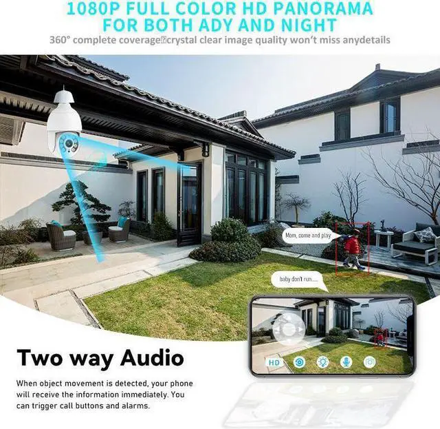 Alt view image 3 of 6 - 2K security camera, bulb camera with full-color night vision function, motion detection, 2.4GHz wireless WiFi suitable for home outdoor and indoor cameras