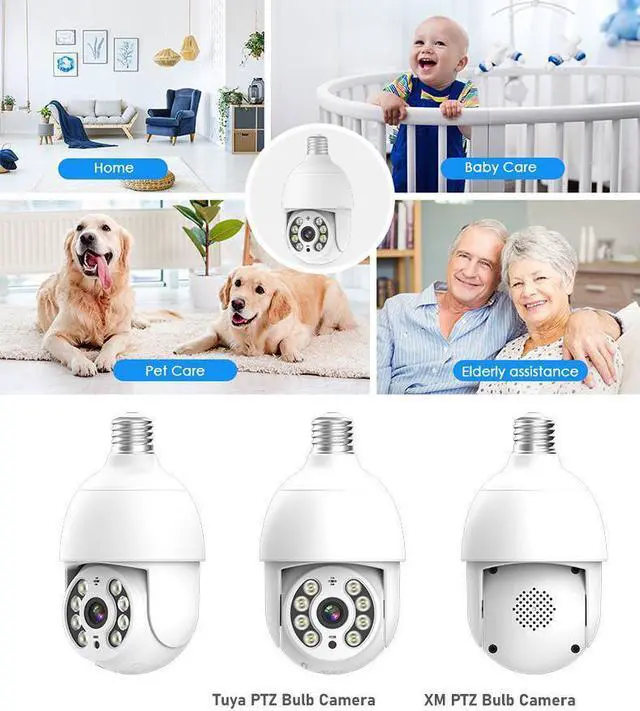 Alt view image 4 of 6 - 2K security camera, bulb camera with full-color night vision function, motion detection, 2.4GHz wireless WiFi suitable for home outdoor and indoor cameras