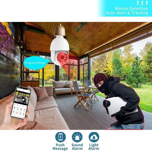 Alt view image 6 of 6 - 2K security camera, bulb camera with full-color night vision function, motion detection, 2.4GHz wireless WiFi suitable for home outdoor and indoor cameras