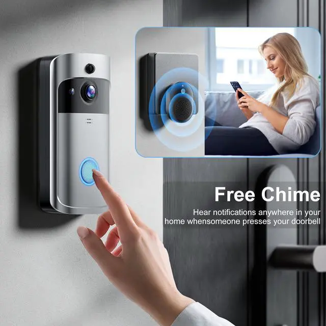 Alt view image 4 of 6 - Doorbell Camera Wireless , 1080P Video Doorbell with Chime, Front Door Camera, 2-way Audio, Instant Alert,PIR Motion Detection,Night Vision,Battery-Powered Smart Doorbell