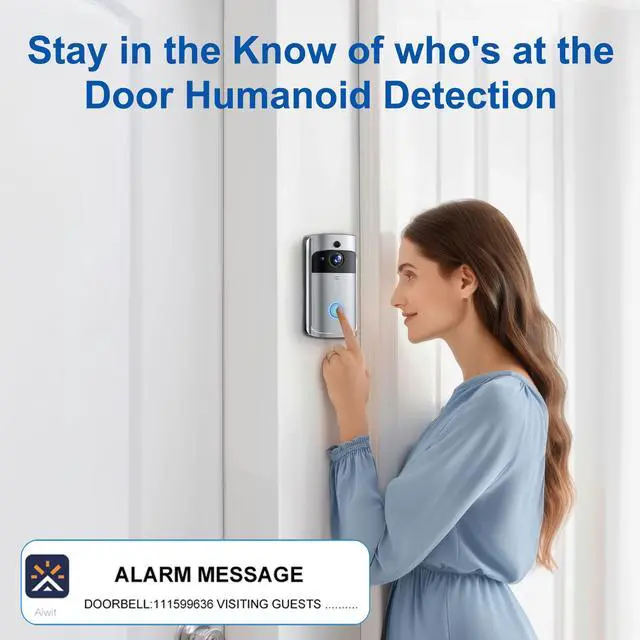 Alt view image 5 of 6 - Doorbell Camera Wireless , 1080P Video Doorbell with Chime, Front Door Camera, 2-way Audio, Instant Alert,PIR Motion Detection,Night Vision,Battery-Powered Smart Doorbell