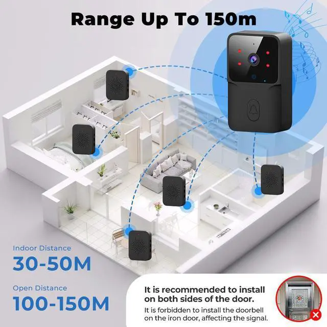 Alt view image 7 of 7 - Doorbell Camera Wireless, WiFi Video Doorbell with Chime, 2 Way Audio, AI Smart Human Detection, Night Vision, Cloud Storage, Real Time Alert for Home