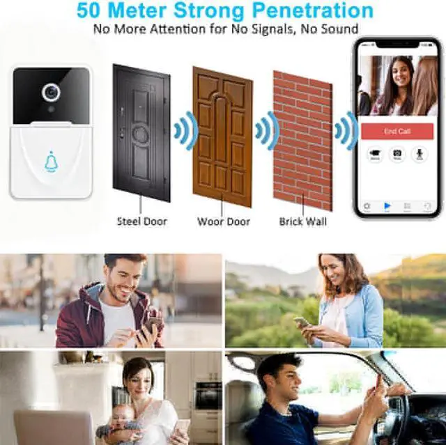 Alt view image 3 of 7 - Smart Video Doorbell with Chime Wireless Camera Doorbell 1080P HD, Human Motion Detection, 2.4G Wi-Fi, Night Vision, Free Cloud Storage, 2-Way Audio, for Ios & Android Phone