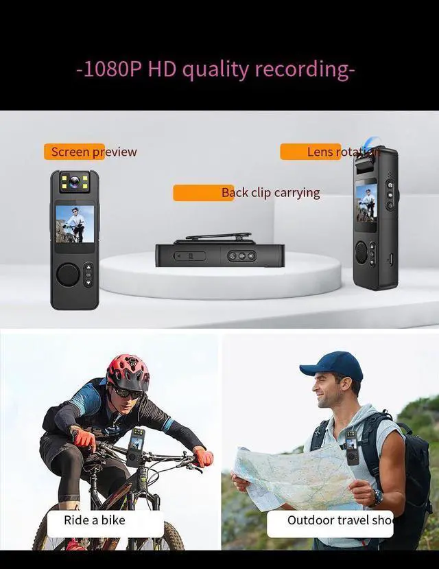 Alt view image 3 of 7 - 128GB 180° Rotate Mini Body Camera - 4K HD Wearable Camcorder with Night Vision - Long Battery Life Audio Video Camera for Daily Records