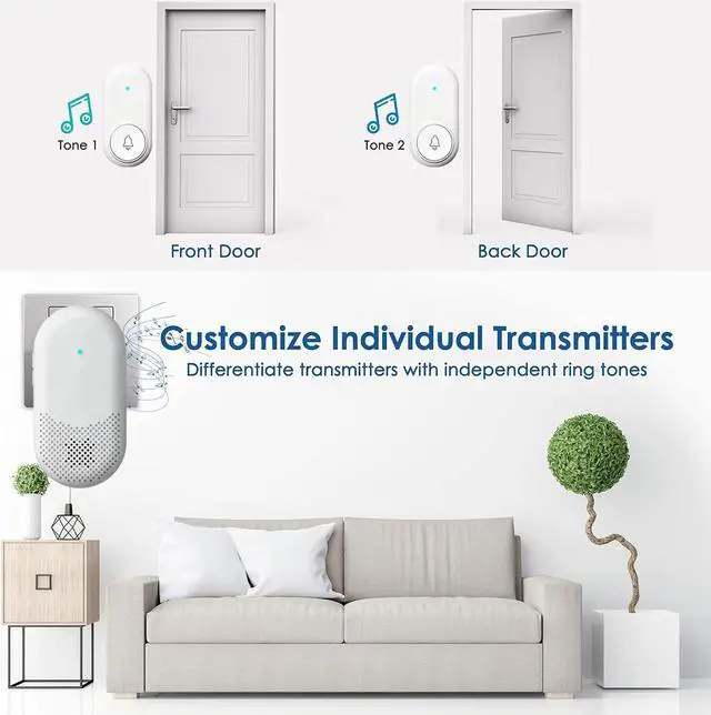 Alt view image 7 of 7 - Outdoor Wireless Doorbell for Home Operating at 1300 feet(1 Plug in Receiver + 2 Transmitters)