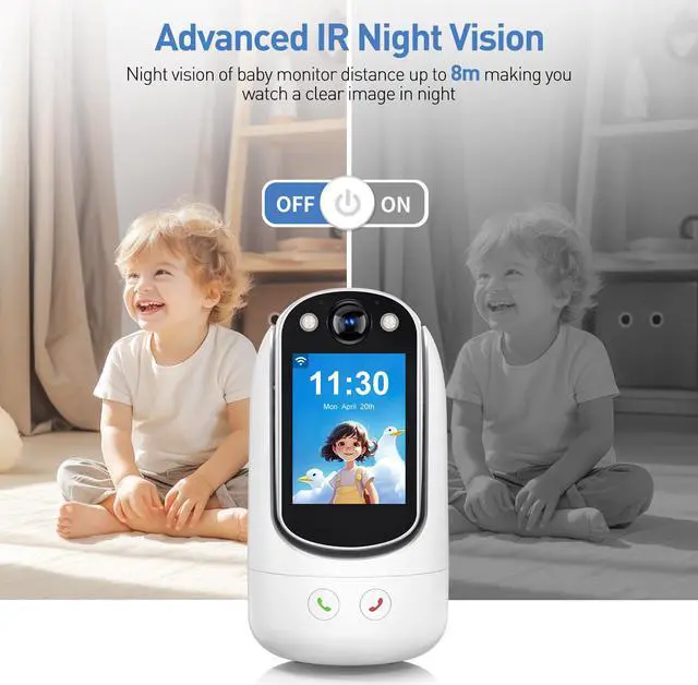 Alt view image 6 of 6 - Baby Monitor with Two Way Video Call, 1080P HD Wifi Cameras W/ 2.8 Screen for Home Security/Baby Monitor/Pet Camera, AI Motion Detection&One-Click Call, Full-Color Night Vision for Baby Pet Elderly