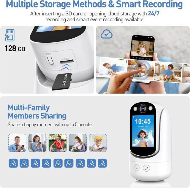 Alt view image 4 of 6 - Baby Monitor with Two Way Video Call, 1080P HD Wifi Cameras W/ 2.8 Screen for Home Security/Baby Monitor/Pet Camera, AI Motion Detection&One-Click Call, Full-Color Night Vision for Baby Pet Elderly