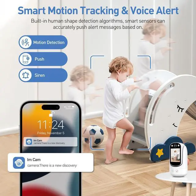 Alt view image 5 of 6 - Baby Monitor with Two Way Video Call, 1080P HD Wifi Cameras W/ 2.8 Screen for Home Security/Baby Monitor/Pet Camera, AI Motion Detection&One-Click Call, Full-Color Night Vision for Baby Pet Elderly