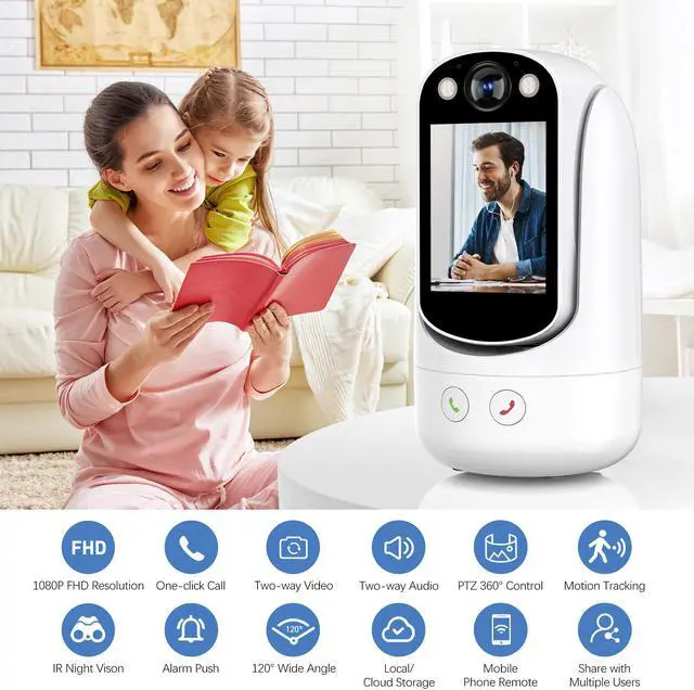 Alt view image 2 of 6 - Baby Monitor with Two Way Video Call, 1080P HD Wifi Cameras W/ 2.8 Screen for Home Security/Baby Monitor/Pet Camera, AI Motion Detection&One-Click Call, Full-Color Night Vision for Baby Pet Elderly