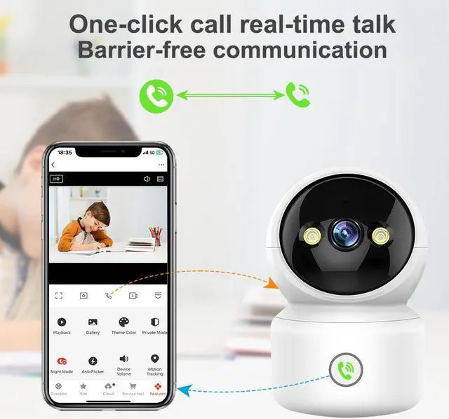 Alt view image 3 of 7 - Video Baby Monitor with Camera and Audio, 360-Degree Smart 1080P WiFi Security Indoor Camera with Night Vision