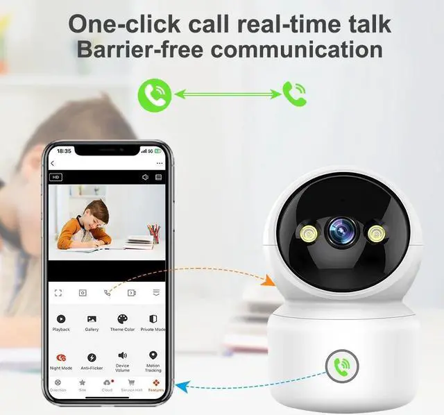Alt view image 5 of 7 - Video Baby Monitor with Camera and Audio, 360-Degree Smart 1080P WiFi Security Indoor Camera with Night Vision