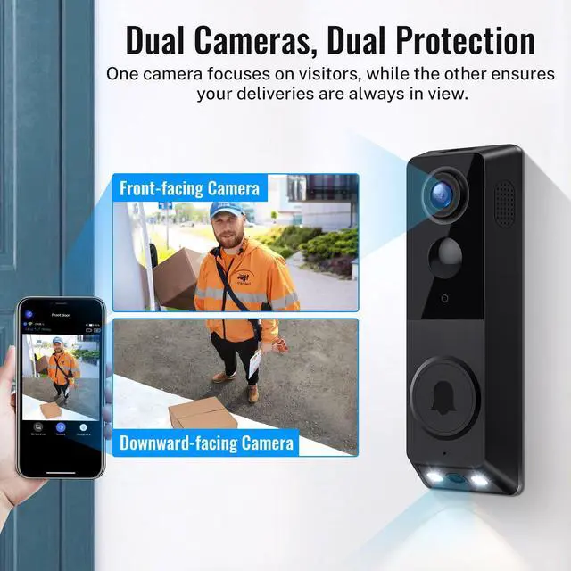 Alt view image 2 of 7 - Security Video Doorbell (Wired) with Chime,2K Dual Camera ,Delivery Guard