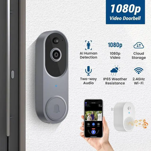 Alt view image 2 of 7 - Wireless Doorbell Camera with Chime, Video Doorbell Security Camera with Batteries for Home