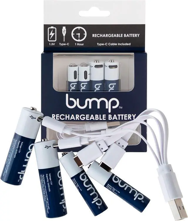 Alt view image 5 of 7 - Bump 2 AA + 2 AAA 1.5V Rechargeable Lithium-Ion Batteries 4-Pack  High Output, Fast USB-C Charging, Long-Lasting for Remotes, Toys, Keyboards  Charger Cable Included
