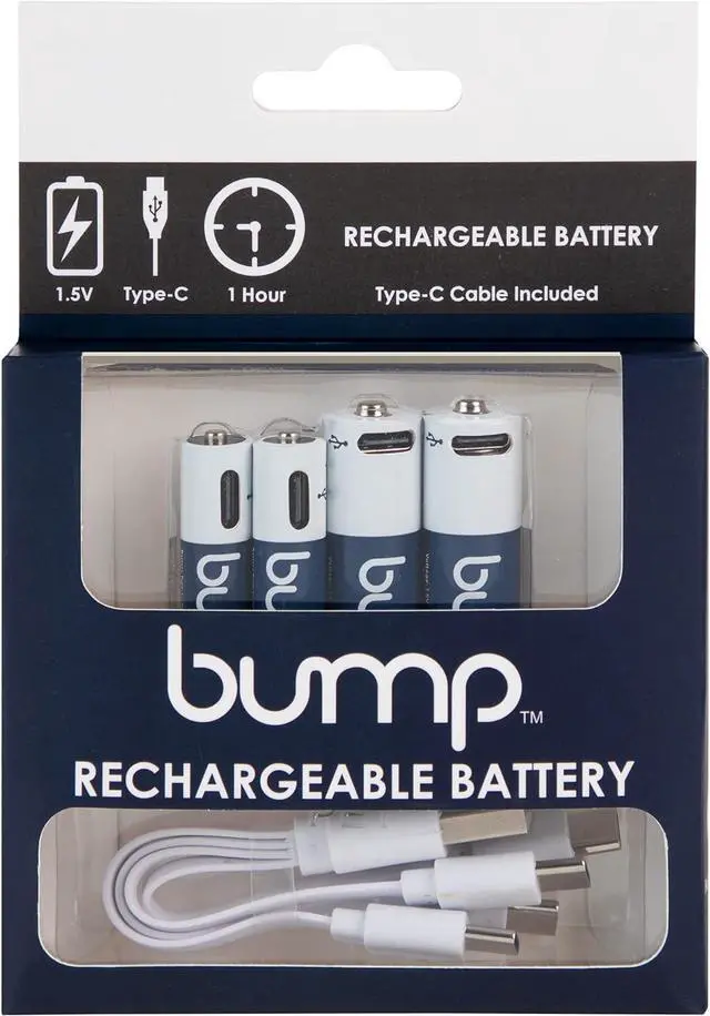 Alt view image 6 of 7 - Bump 2 AA + 2 AAA 1.5V Rechargeable Lithium-Ion Batteries 4-Pack  High Output, Fast USB-C Charging, Long-Lasting for Remotes, Toys, Keyboards  Charger Cable Included
