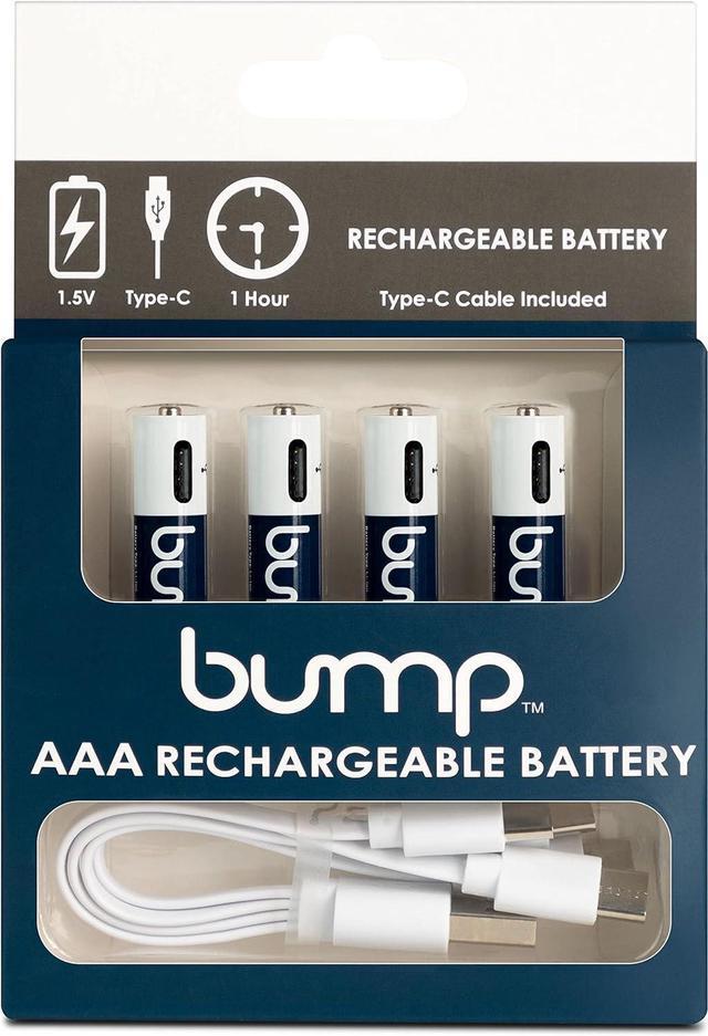 Alt view image 3 of 7 - Bump AAA 1.5V Rechargeable Lithium-Ion Batteries 4-Pack  High Output, Fast USB-C Charging, Long-Lasting for Remotes, Toys, Keyboards, Wireless Mice  Charger Cable Included