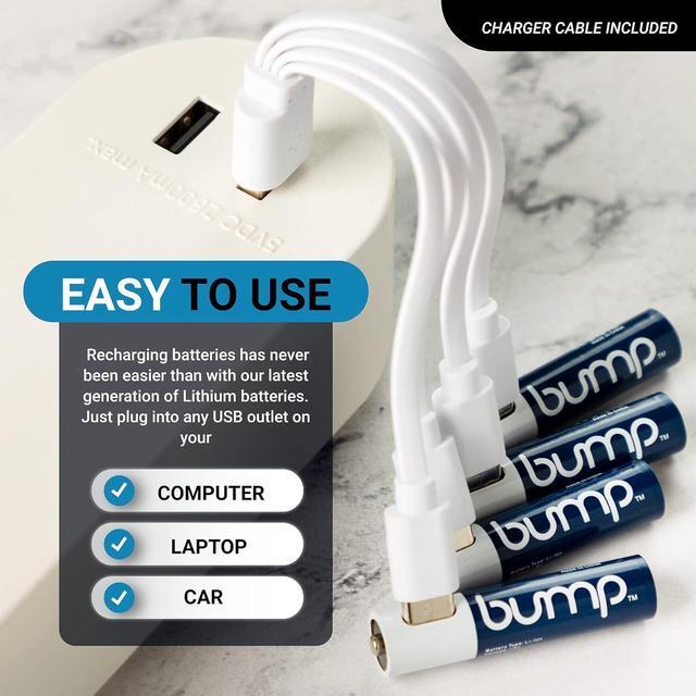 Alt view image 6 of 7 - Bump AAA 1.5V Rechargeable Lithium-Ion Batteries 4-Pack  High Output, Fast USB-C Charging, Long-Lasting for Remotes, Toys, Keyboards, Wireless Mice  Charger Cable Included