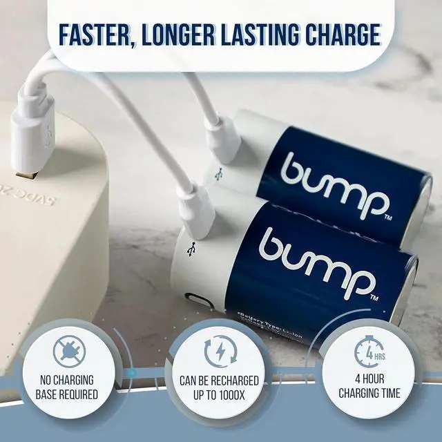 Alt view image 3 of 7 - Bump D 1.5V Rechargeable Lithium-Ion Batteries 2-Pack  12000 mWh, Fast USB-C Charging, Long-Lasting for Flashlights and Devices with Extended Running Time  Charger Cable Included