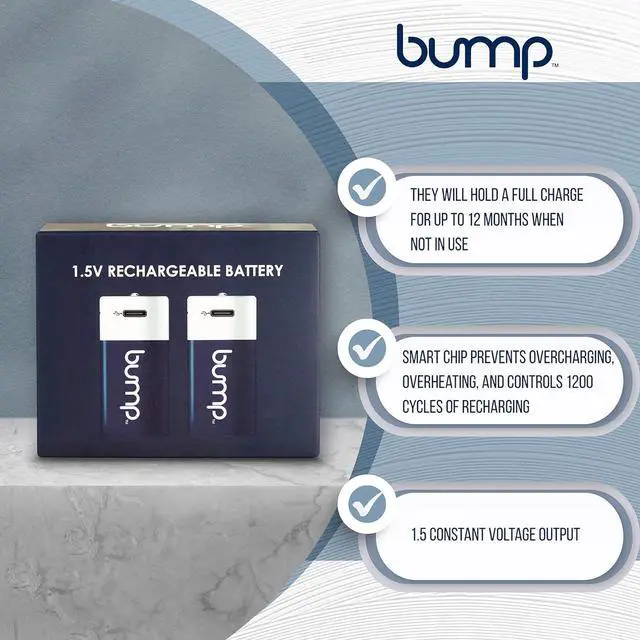 Alt view image 7 of 7 - Bump D 1.5V Rechargeable Lithium-Ion Batteries 2-Pack  12000 mWh, Fast USB-C Charging, Long-Lasting for Flashlights and Devices with Extended Running Time  Charger Cable Included
