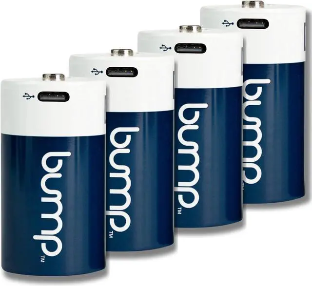 Main image of Bump D 1.5V Rechargeable Lithium-Ion Batteries 4-Pack 12000 mWh, Fast USB-C Charging, Long-Lasting for Flashlights and Devices with Extended Running Time Charger Cable Included