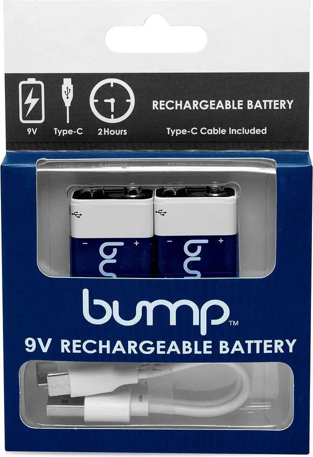 Alt view image 3 of 7 - Bump 9V Rechargeable Lithium-Ion Batteries 2-Pack  High Output, Fast USB Charging, Long-Lasting for Smoke Alarms, Radios, Toys  Charger Cable Included