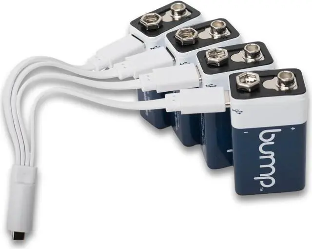Alt view image 2 of 7 - Bump 9V Rechargeable Lithium Ion Batteries 4-Pack  High Output, Long-Lasting, Fast USB Charging  Ideal for Smoke Alarms, Radios, Toys  Charger Cable Included