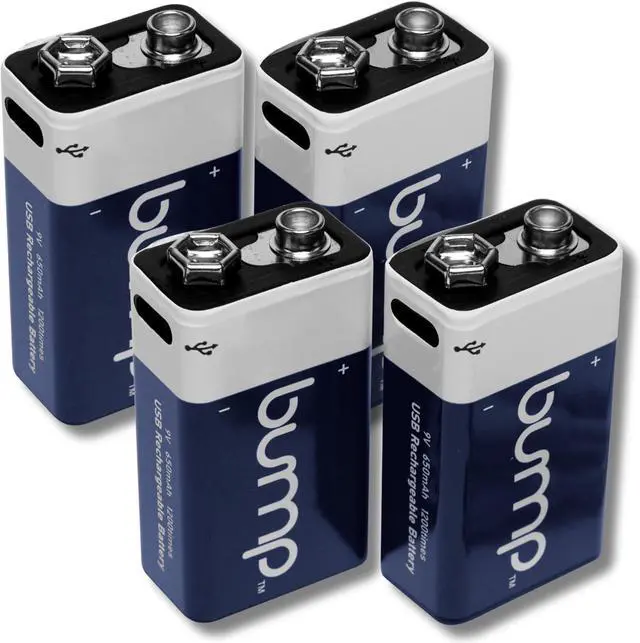 Alt view image 3 of 7 - Bump 9V Rechargeable Lithium Ion Batteries 4-Pack  High Output, Long-Lasting, Fast USB Charging  Ideal for Smoke Alarms, Radios, Toys  Charger Cable Included