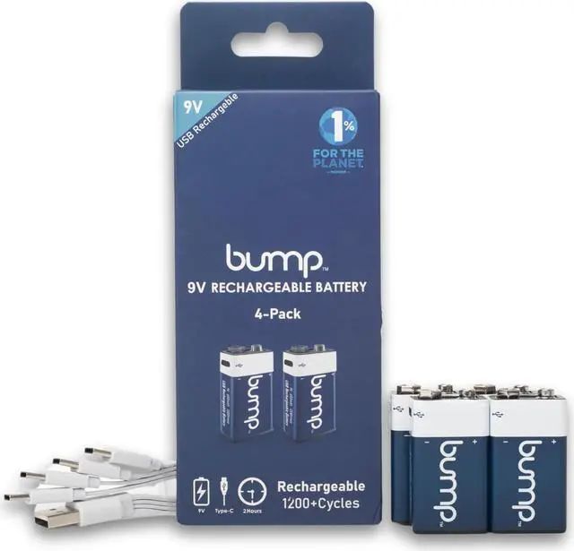 Alt view image 6 of 7 - Bump 9V Rechargeable Lithium Ion Batteries 4-Pack  High Output, Long-Lasting, Fast USB Charging  Ideal for Smoke Alarms, Radios, Toys  Charger Cable Included