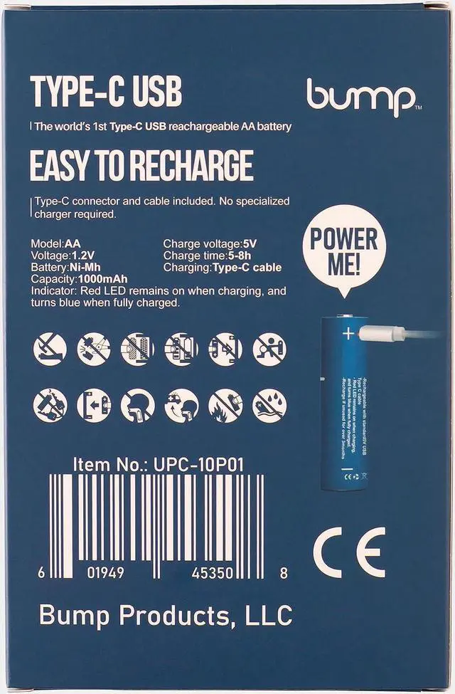 Alt view image 6 of 7 - BUMP AA USB-C Rechargeable NiMH Batteries - 10 Pack - Sustainable & Cost-Effective Alternative to Lithium Ion - Fast Charging, Long-Lasting Power - 2 Charging Cables Included