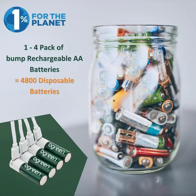 Alt view image 7 of 7 - bgreen USB-C Rechargeable AA Batteries, 4 Pack, 3400 mAh, High Output, 4-in-1 Charging Cable Included, 1.5 Hour Full Charge