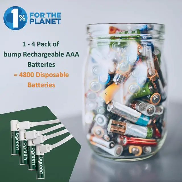 Alt view image 2 of 4 - bgreen USB-C Rechargeable AAA Batteries, 4 Pack, 900 mAh, High Output, 4-in-1 Charging Cable Included, 1 Hour Full Charge