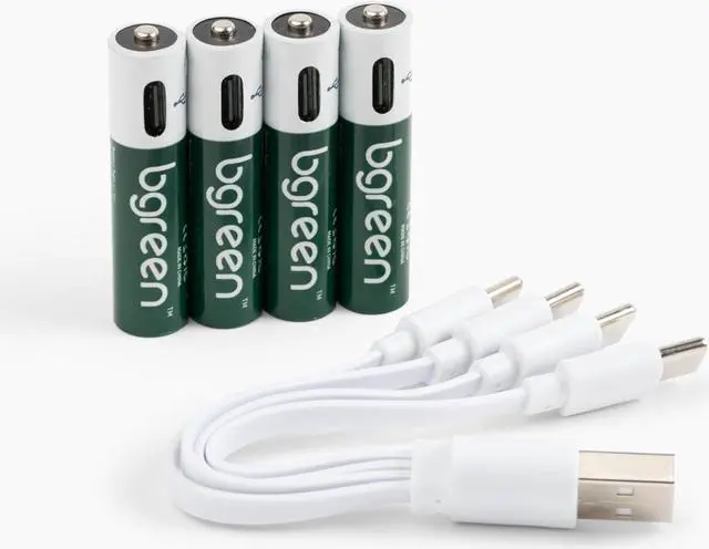 Alt view image 3 of 4 - bgreen USB Rechargeable AAA Batteries (8-Pack) - High Performance, 1350mWh Lithium Ion, 1.5V, 1000+ Charge Cycles, Includes 4-in-1 USB-C Charge, Long-Lasting for Remotes, Toys, Keyboards,