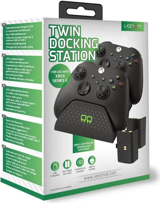 Alt view image 7 of 7 - Venom Gaming Twin Charging Dock with 2 x Rechargeable Battery Packs - Black (Xbox Series X & S / Xbox One) VS2881
