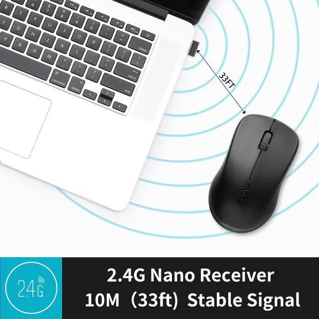 Alt view image 4 of 7 - Rapoo 1680 Silent Wireless Mouse, 2.4GHz Cordless Mouse with USB Receiver, 1K DPI, 3 Buttons Computer Mouse with 12M Battery Life, Ambidextrous Computer Mice for PC/Tablet/Laptop