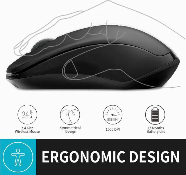 Alt view image 3 of 7 - Rapoo 1680 Silent Wireless Mouse, 2.4GHz Cordless Mouse with USB Receiver, 1K DPI, 3 Buttons Computer Mouse with 12M Battery Life, Ambidextrous Computer Mice for PC/Tablet/Laptop