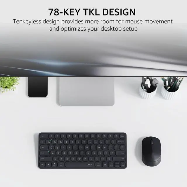 Alt view image 3 of 7 - Rapoo 9010M Multi-Device Keyboard and Mouse Combo, 2.4GHz/Bluetooth 5.0/4.0 Wireless Keyboard & Mouse Set for Windows/Mac/Linux/Chrome, Support 4 Devices, Low-Profile Silent Click, Battery Powered