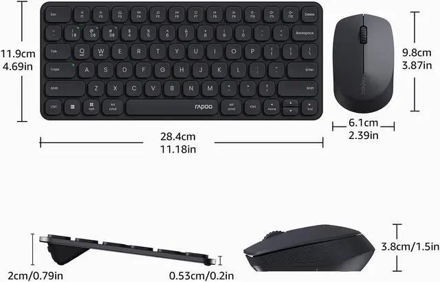 Alt view image 7 of 7 - Rapoo 9010M Multi-Device Keyboard and Mouse Combo, 2.4GHz/Bluetooth 5.0/4.0 Wireless Keyboard & Mouse Set for Windows/Mac/Linux/Chrome, Support 4 Devices, Low-Profile Silent Click, Battery Powered