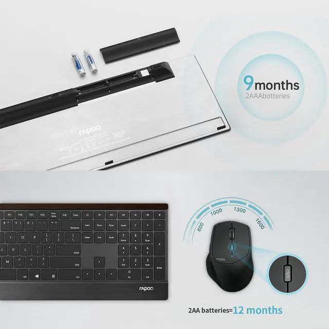 Alt view image 6 of 7 - Rapoo 9500M Multi-Device Wireless Keyboard and Mouse Combo, Portable Ultra-Thin Keyboard and Mouse Set, Wireless Keyboard Mouse Combo for Windows/Mac/Linux/Chrome/Android