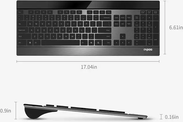 Alt view image 7 of 7 - Rapoo 9900M Wireless Keyboard and Laser Mouse Combo, Multi-Device Keyboard and Mouse Set, Support 4 Devices, 0.16-Inch Ultra-Thin, Bluetooth + 2.4GHz Tri-Mode Wireless for Windows/Mac/Linux/Chrome