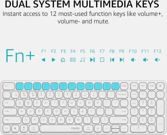 Alt view image 4 of 7 - Rapoo E9310M Wireless Keyboard for Mac/iPad/PC, Multi-Device Bluetooth Keyboard with Number Pad, Low-Profile, Quiet Typing, 99-Key, Battery Powered, Support 4 Devices for Windows, Linux, Chrome, Mac