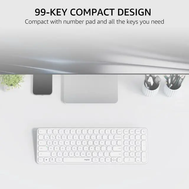 Alt view image 3 of 7 - Rapoo E9310M Wireless Keyboard for Mac/iPad/PC, Multi-Device Bluetooth Keyboard with Number Pad, Low-Profile, Quiet Typing, 99-Key, Battery Powered, Support 4 Devices for Windows, Linux, Chrome, Mac