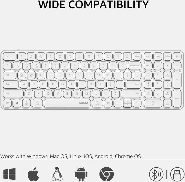 Alt view image 7 of 7 - Rapoo E9350L Multi-Device Wireless Keyboard, Blade-Series E9350L 99-Key Ultra-Thin Keyboard, Support 4 Devices, Low-Profile, Quiet, USB-C, Rechargeable, Al-Alloy Frame, for Windows/Mac/Linux/Chrome