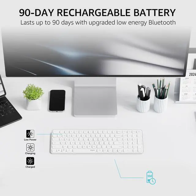 Alt view image 6 of 7 - Rapoo E9350L Multi-Device Wireless Keyboard, Blade-Series E9350L 99-Key Ultra-Thin Keyboard, Support 4 Devices, Low-Profile, Quiet, USB-C, Rechargeable, Al-Alloy Frame, for Windows/Mac/Linux/Chrome