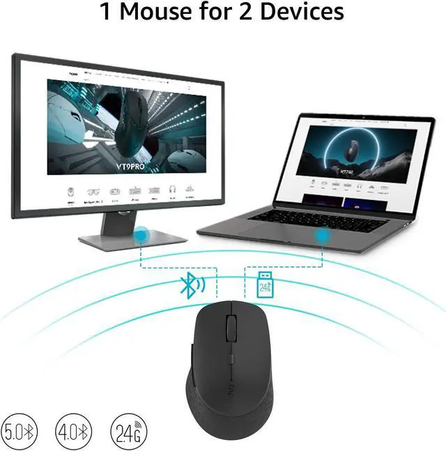Alt view image 3 of 7 - Rapoo M300G Silent Wireless Mouse, Bluetooth Mouse for Laptop, 2.4GHz with USB Receiver Computer Mouse, 2400 Adjustable DPI Optical Tracking, 1 Year Battery Life, Compatible with PC, Matte Black