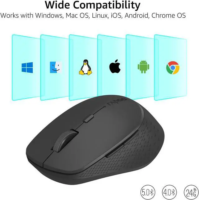 Alt view image 7 of 7 - Rapoo M300G Silent Wireless Mouse, Bluetooth Mouse for Laptop, 2.4GHz with USB Receiver Computer Mouse, 2400 Adjustable DPI Optical Tracking, 1 Year Battery Life, Compatible with PC, Matte Black