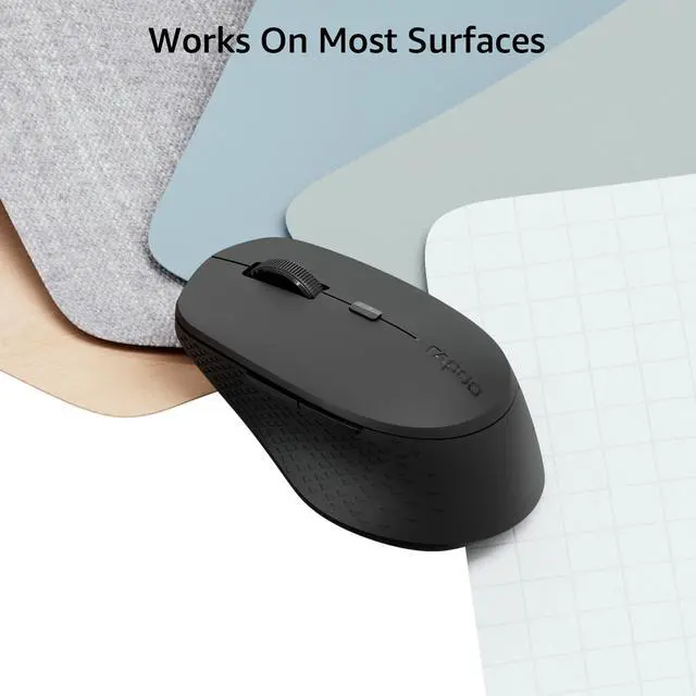 Alt view image 6 of 7 - Rapoo M300G Silent Wireless Mouse, Bluetooth Mouse for Laptop, 2.4GHz with USB Receiver Computer Mouse, 2400 Adjustable DPI Optical Tracking, 1 Year Battery Life, Compatible with PC, Matte Black